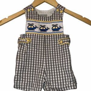 Lil Cactus Gray Gingham Helicopter smocked jon Jon Yellow Trim 3-6m